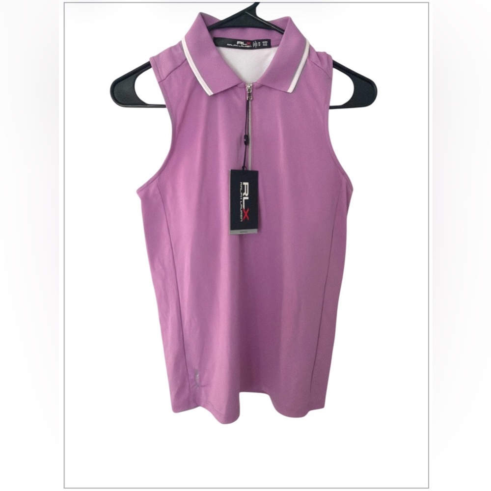 Ralph Lauren RLX Sleeveless Zip Polo Top - Lavender Pink with White Trim